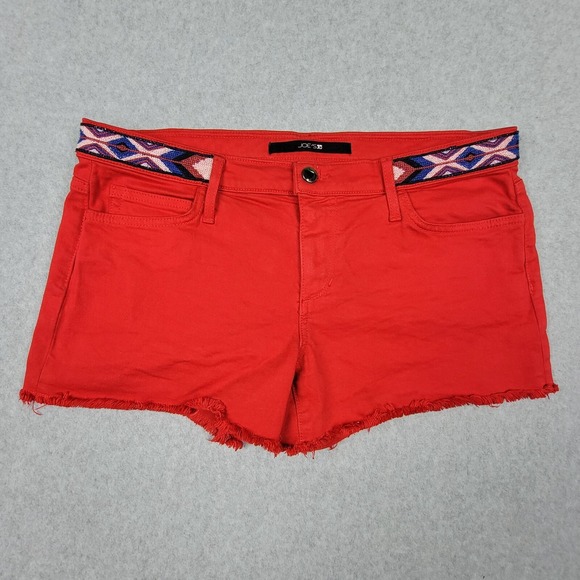 Joe's Jeans Pants - Joe's Jeans Shorts Aztec Embroidery Waist Frayed Cut Off Denim  Sz 31 Red
